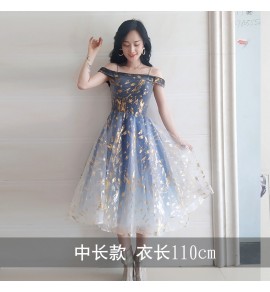 女裝禮服裙一字肩中長裙