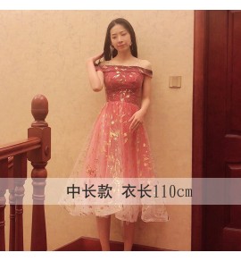 女裝禮服裙一字肩中長裙
