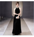少女禮服裙掛脖串珠流蘇長裙
