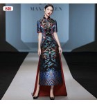 女裝禮服立領刺繡拖尾長裙