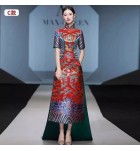 女裝禮服立領刺繡拖尾長裙