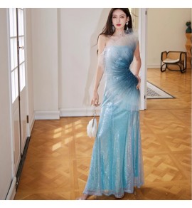 晚裝禮服裙抹胸網紗亮片長裙