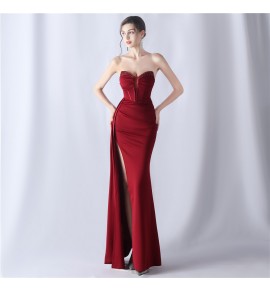 晚裝禮服抹胸露背高開叉長裙