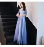 晚裝禮服裙立領蝴蝶結七分袖長裙