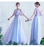 晚裝禮服裙蕾絲圓領披肩袖長裙