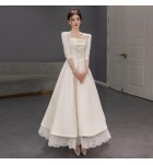 晚裝禮服裙方領中袖白色長裙