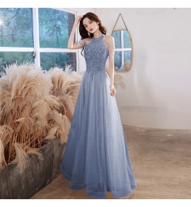 晚裝禮服串珠掛脖長裙