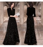 晚裝禮服V領宴會長裙