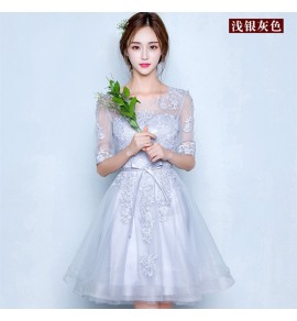 晚裝禮服透視圓領短裙
