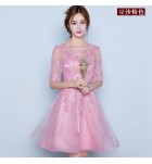 晚裝禮服透視圓領短裙