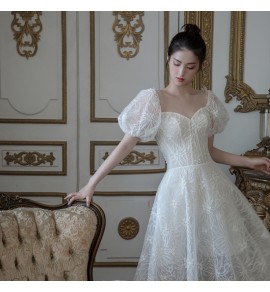 少女連身裙V領泡泡袖禮服裙