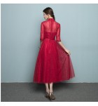 晚裝禮服裙立領透視網紗中長裙