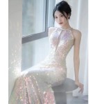 晚裝禮服裙性感掛脖露背魚尾長裙