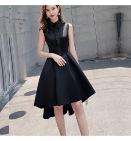 少女禮服裙翻領無袖前短後長裙
