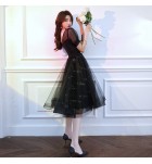 少女禮服裙方領中長裙