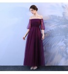 晚裝禮服裙葡萄紫色宴會長裙