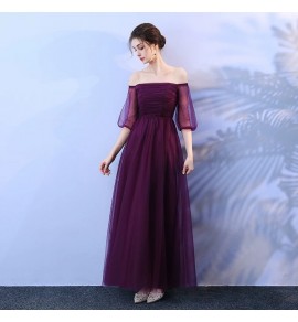 晚裝禮服裙葡萄紫色宴會長裙