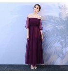 晚裝禮服裙葡萄紫色宴會長裙