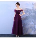晚裝禮服裙葡萄紫色宴會長裙