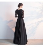 晚裝禮服裙圓領蕾絲宴會長裙