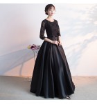 晚裝禮服裙圓領蕾絲宴會長裙