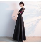 晚裝禮服裙圓領蕾絲宴會長裙