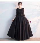 晚裝禮服裙圓領蕾絲宴會長裙