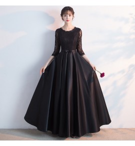 晚裝禮服裙圓領蕾絲宴會長裙