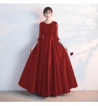 晚裝禮服裙圓領蕾絲宴會長裙
