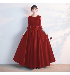 晚裝禮服裙圓領蕾絲宴會長裙