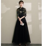 少女禮服裙立領刺繡長裙