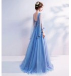 晚裝禮服披紗V領宴會長裙