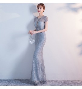 晚裝禮服裙性感圓領魚尾長裙