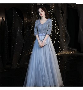 少女禮服裙V領紗裙演出長裙