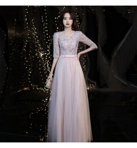 少女禮服裙V領紗裙演出長裙