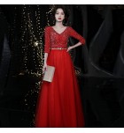 少女禮服裙V領紗裙演出長裙