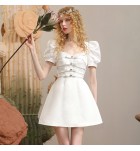 少女禮服裙方領泡泡袖短裙
