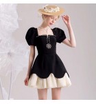 少女禮服裙方領泡泡袖短裙