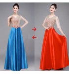 晚裝禮服裙隨意變色V領長裙