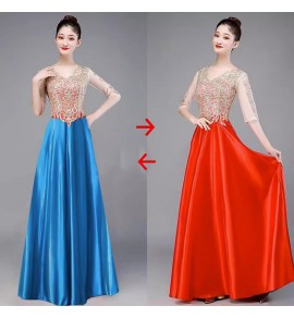 晚裝禮服裙隨意變色V領長裙