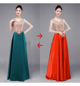 晚裝禮服裙隨意變色V領長裙