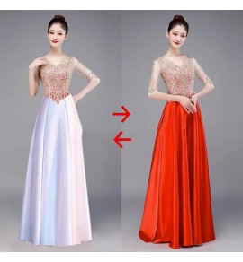 晚裝禮服裙隨意變色V領長裙