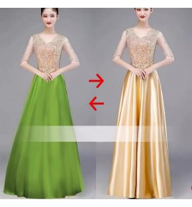 晚裝禮服裙隨意變色V領長裙