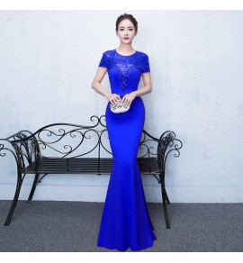 少女禮服裙圓領亮片魚尾長裙