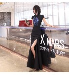 晚裝禮服立領短袖魚尾長裙
