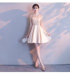 少女禮服裙立領蕾絲花朵透視短裙