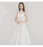 少女禮服裙立領繡花網紗無袖中裙