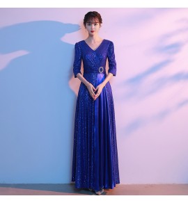 女裝禮服裙V領中袖合唱團演出長裙