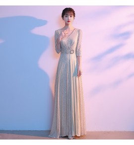 女裝禮服裙V領中袖合唱團演出長裙