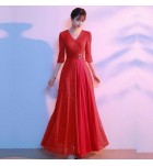 女裝禮服裙V領中袖合唱團演出長裙